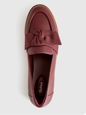 Quince Italian Leather Women's Bow-Trim Penny Loafer - Wine 7 Like New Oxblood